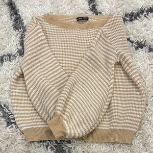 SHEIN Cream & Tan Striped Knit Scoop Neck Sweater